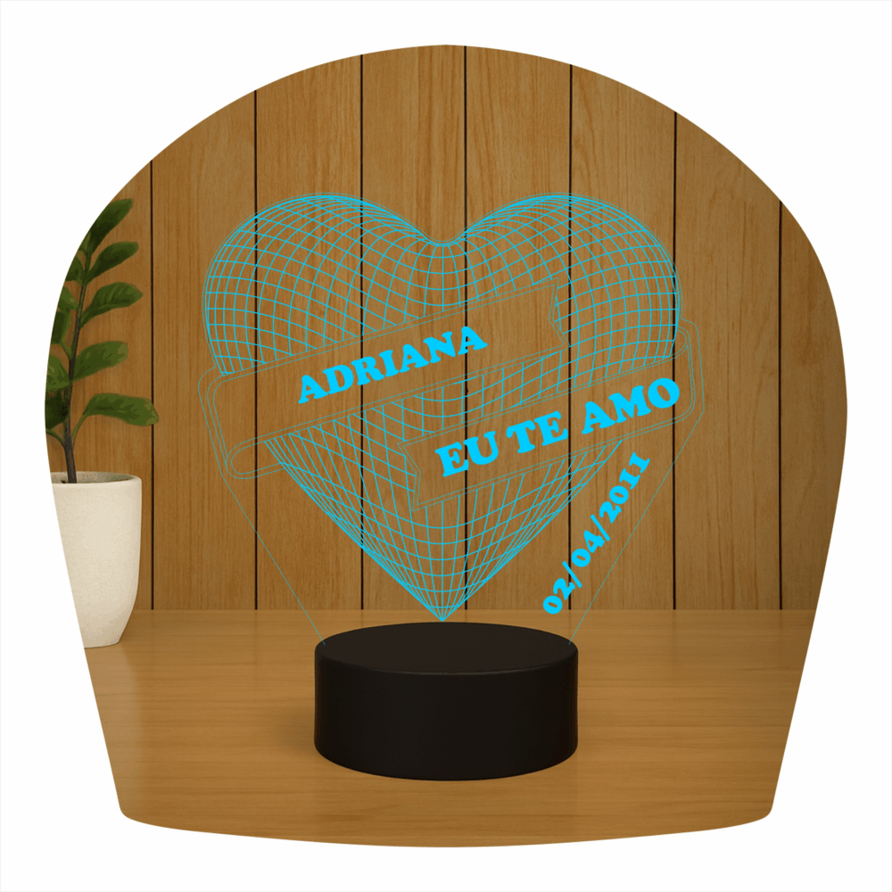 Abajur LED Luminária 3D Ilusion - Coração frase - Imagem 5