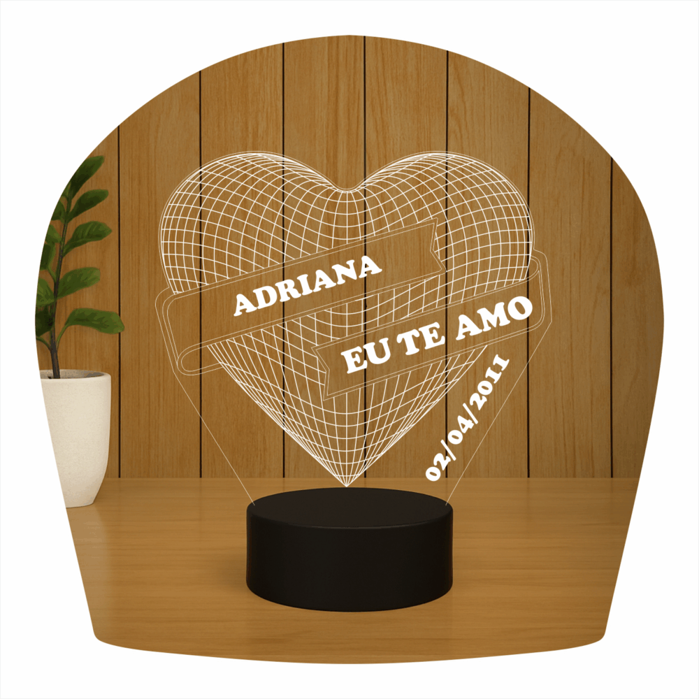Abajur LED Luminária 3D Ilusion - Coração frase