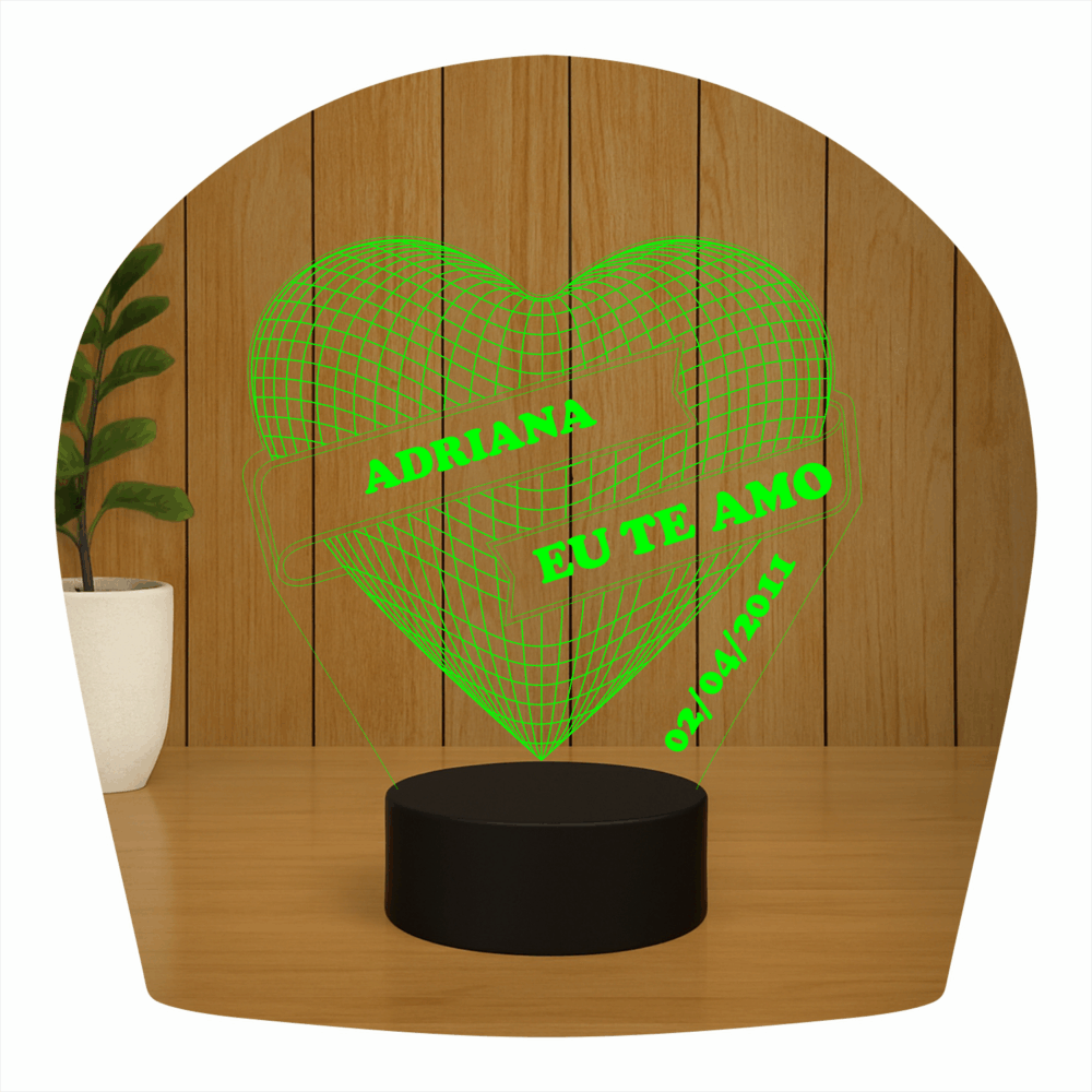 Abajur LED Luminária 3D Ilusion - Coração frase - Imagem 2