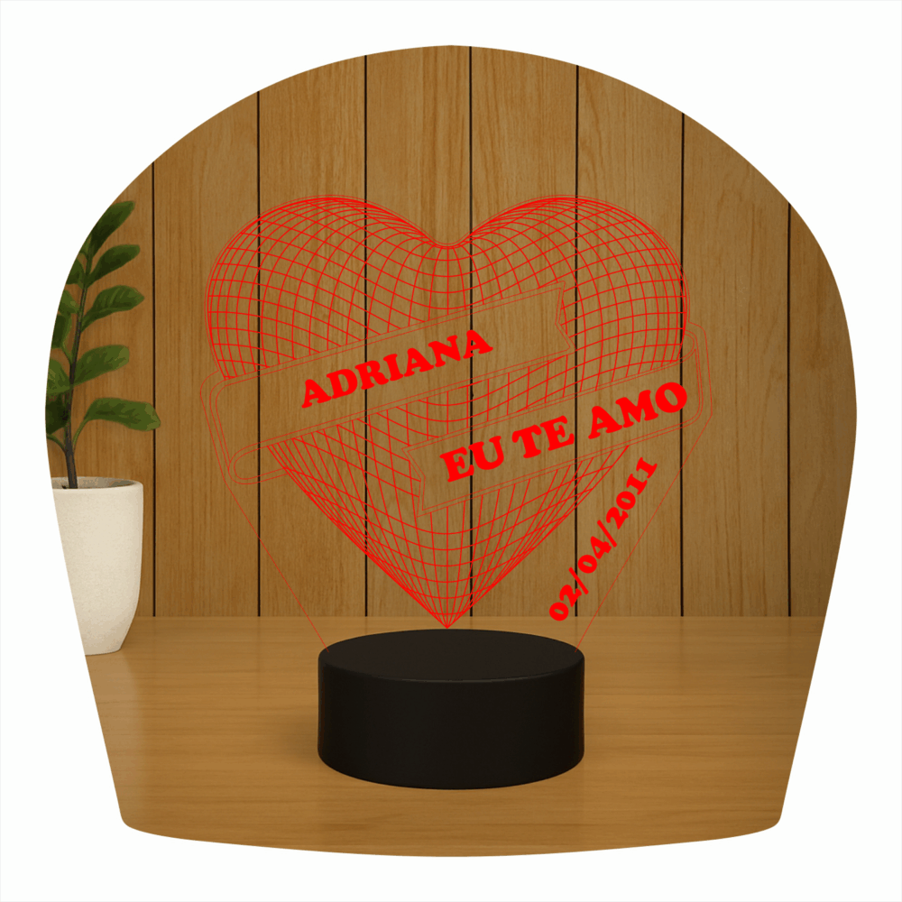 Abajur LED Luminária 3D Ilusion - Coração frase - Imagem 3