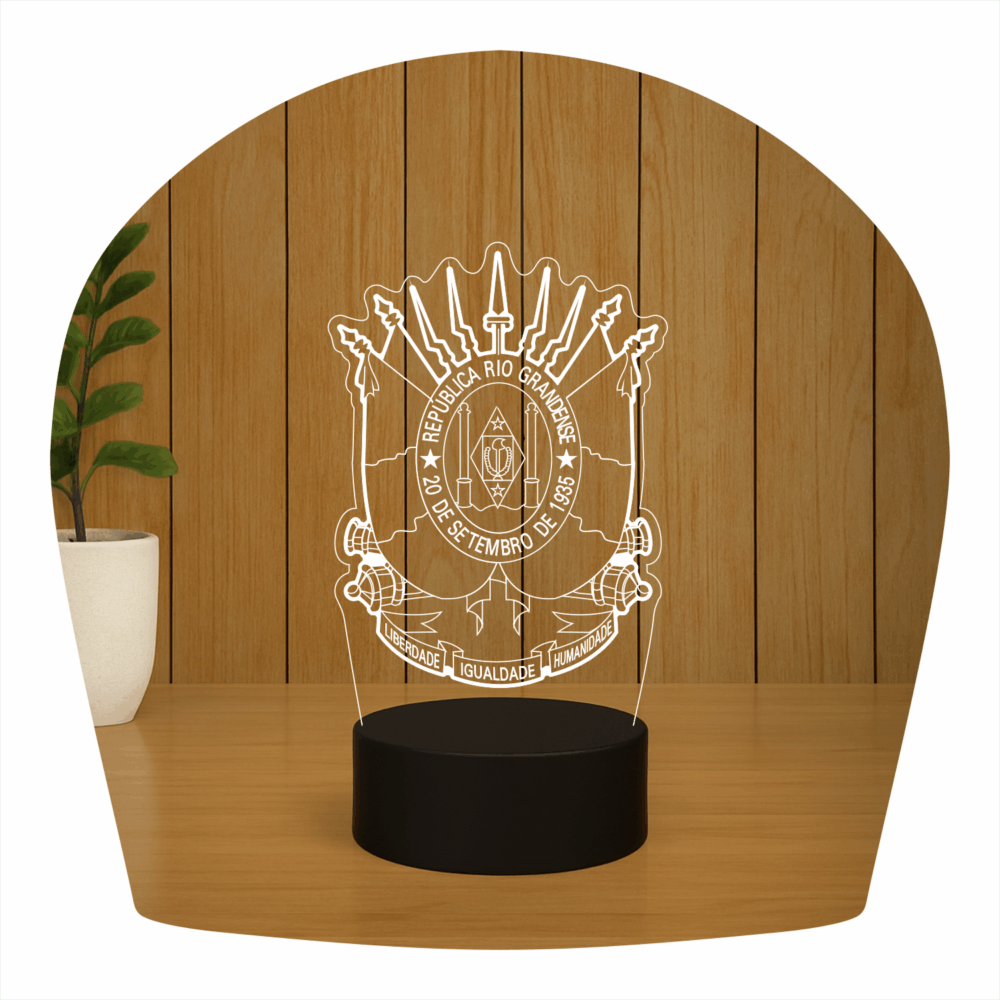 Abajur LED Luminária 3D ilusion - Brasão Rio Grande Do Sul