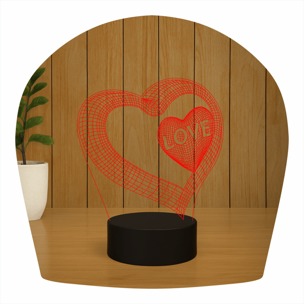 Abajur LED Luminária 3D Ilusion - Coração Love