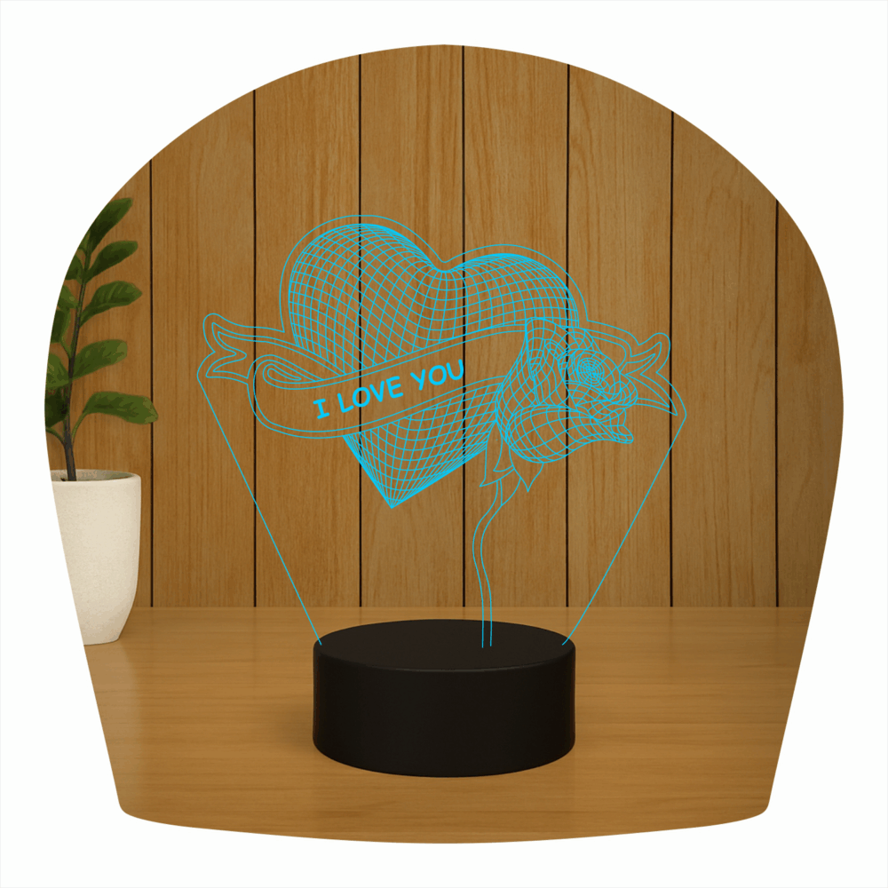 Abajur LED Luminária 3D Ilusion - Coração e Flor - Imagem 4