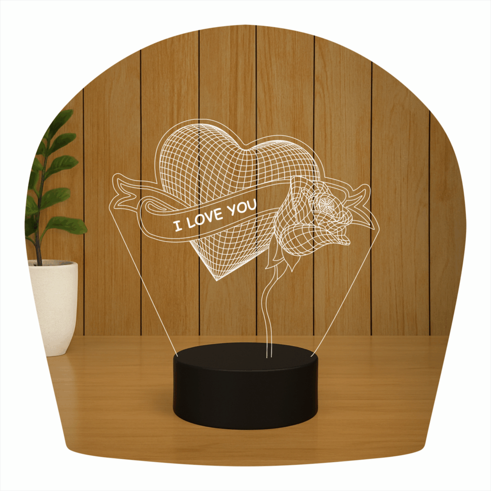 Abajur LED Luminária 3D Ilusion - Coração e Flor - Imagem 5