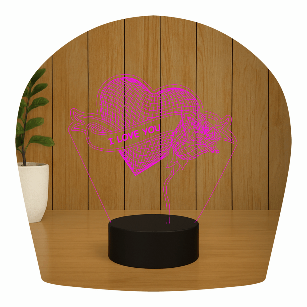 Abajur LED Luminária 3D Ilusion - Coração e Flor - Imagem 2