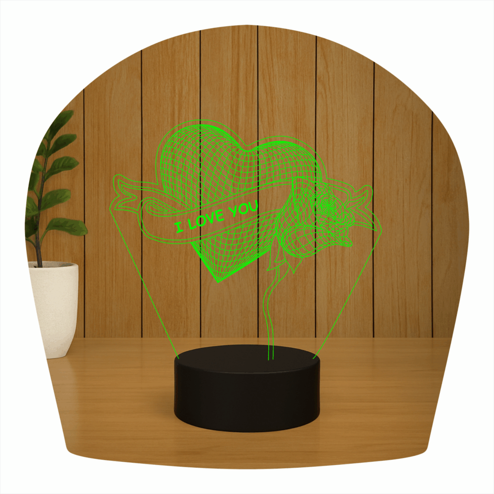 Abajur LED Luminária 3D Ilusion - Coração e Flor