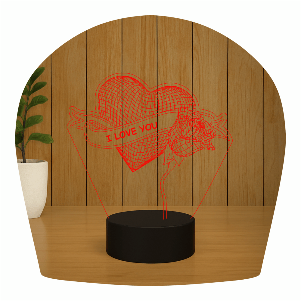 Abajur LED Luminária 3D Ilusion - Coração e Flor - Imagem 3