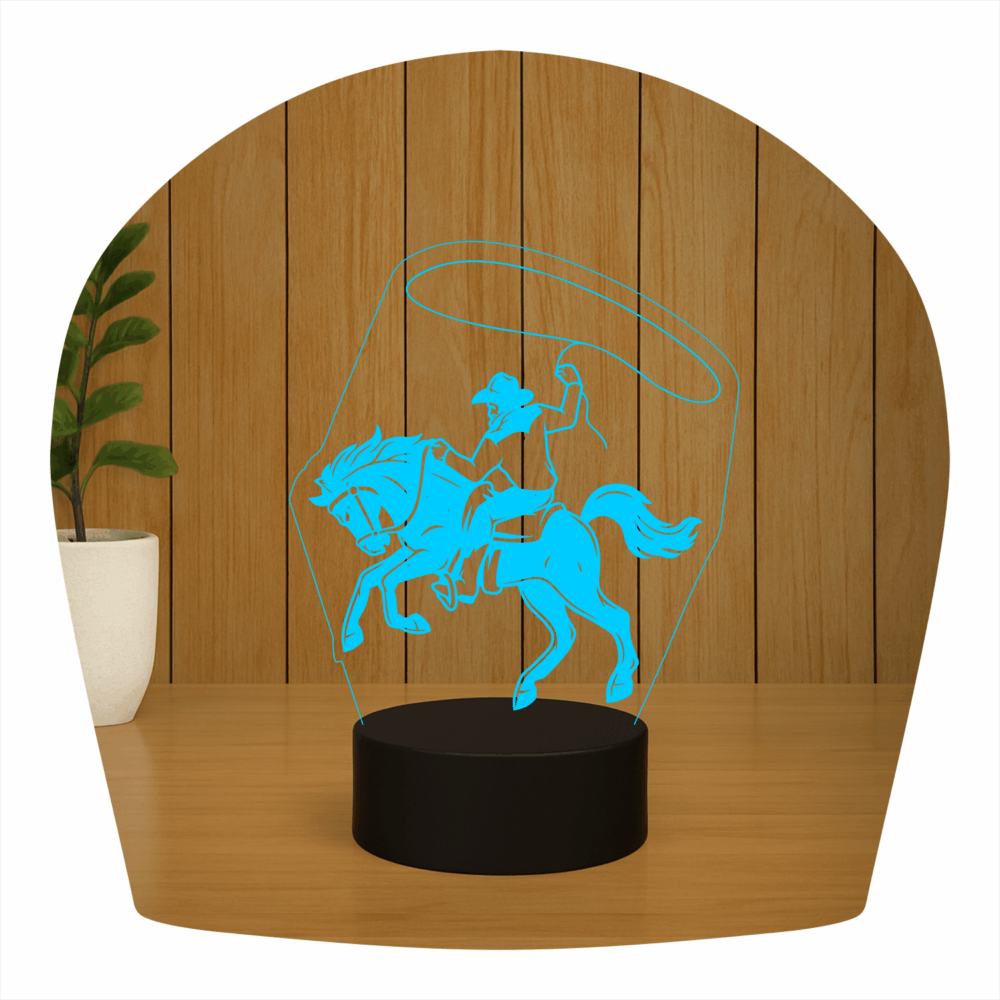 Abajur LED Luminária 3D ilusion - Homem no cavalo