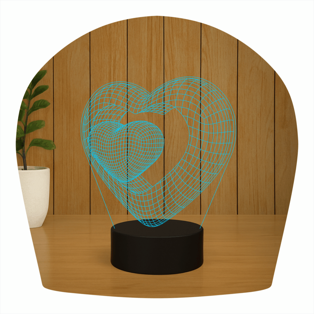 Abajur LED Luminária 3D Ilusion - Coração duplo - Imagem 3