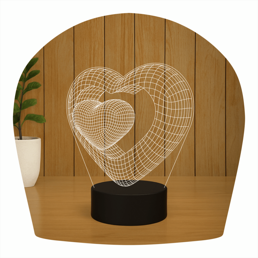 Abajur LED Luminária 3D Ilusion - Coração duplo - Imagem 2