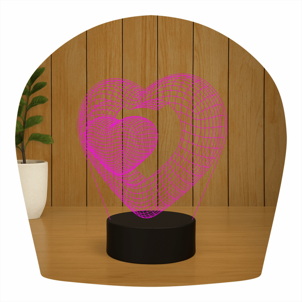 Abajur LED Luminária 3D Ilusion - Coração duplo