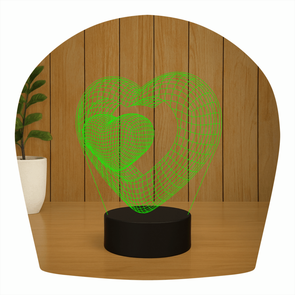 Abajur LED Luminária 3D Ilusion - Coração duplo - Imagem 4
