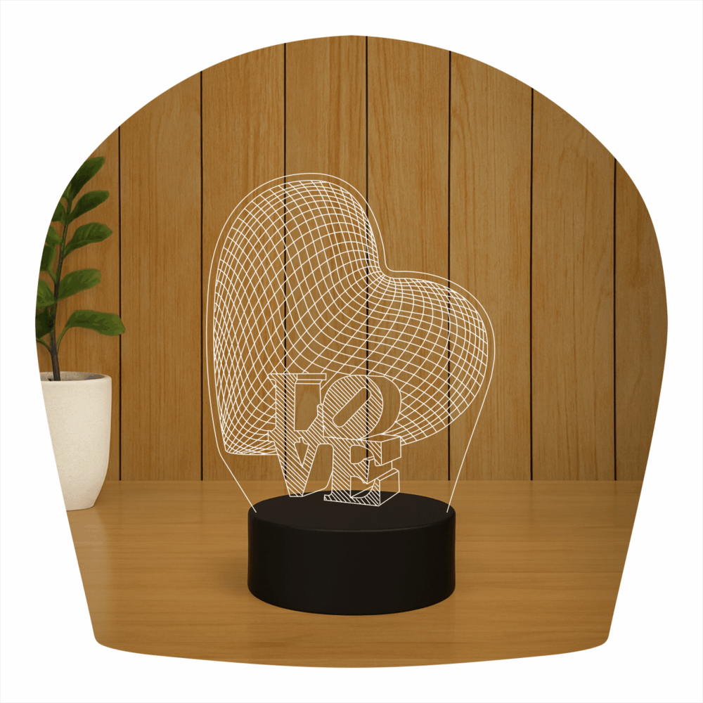 Abajur LED Luminária 3D Ilusion - Coração Love - Imagem 2