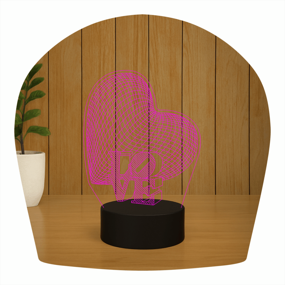 Abajur LED Luminária 3D Ilusion - Coração Love