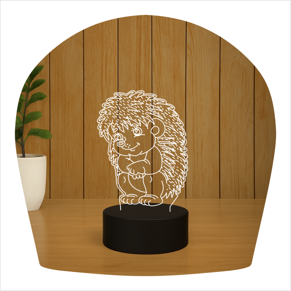 Abajur LED Luminária 3D Ilusion - Ouriço Infantilizado
