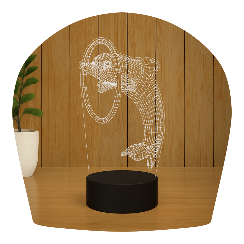 Abajur LED Luminária 3D Ilusion - Golfinho